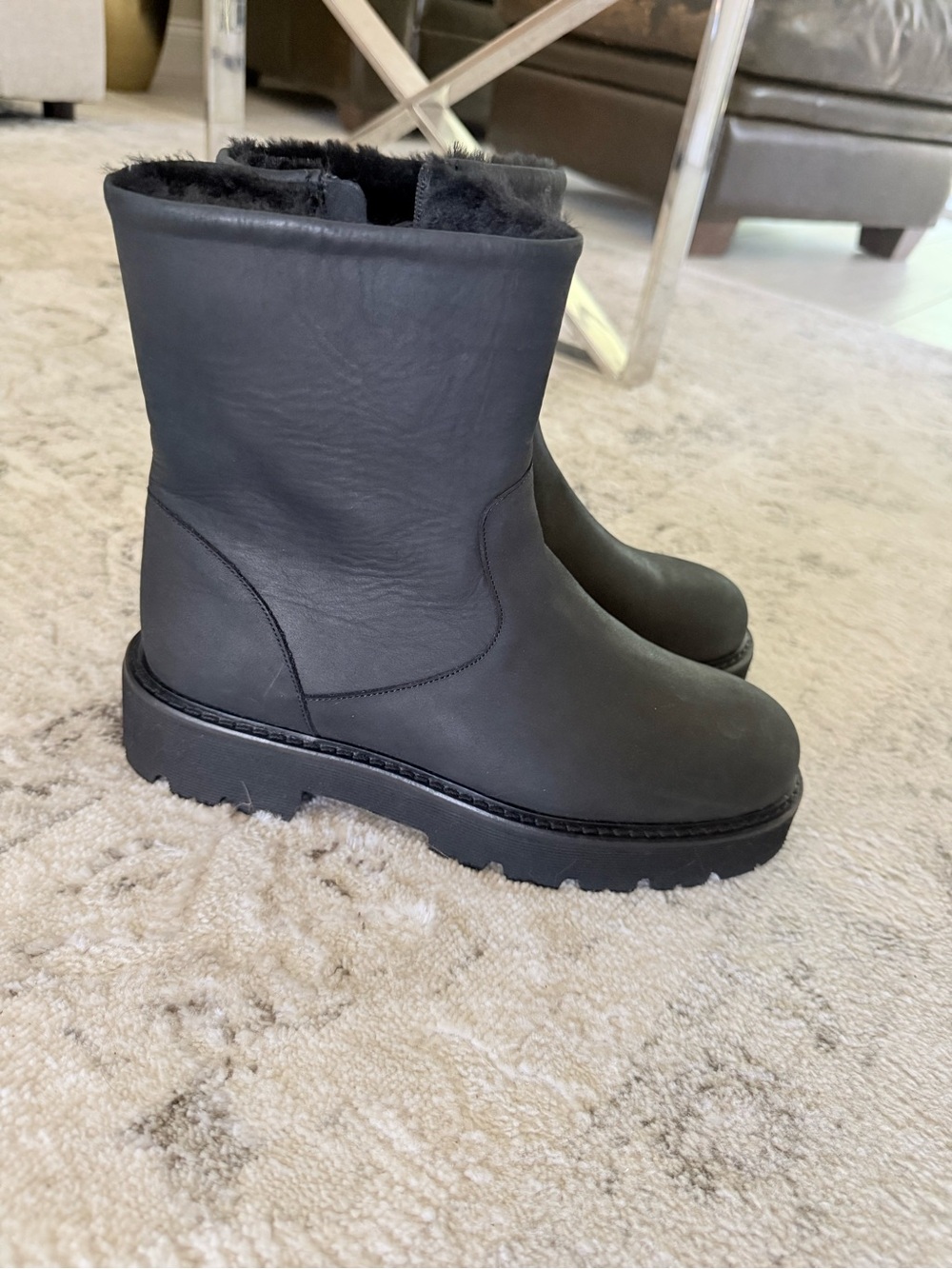 Aquatalia Black Shearling-Trim Waterproof Ankle Boots